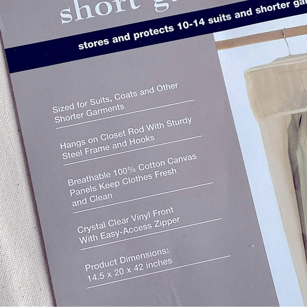 WHOLE HOME COTTON CANVAS HANGING SHORT GARMENT BAG CLOSET ORGANIZATION Beige